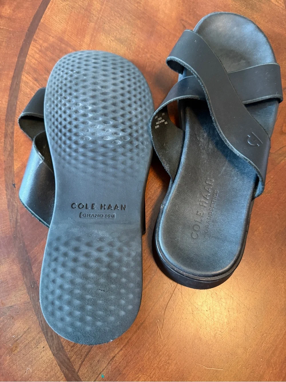 Cole Haan Grand Ambition Black Leather Slides Men’s Size 12 Criss Cross Sandals